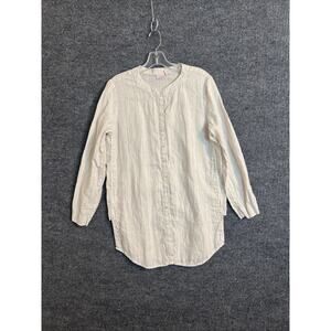 St. Tropez West Womens LInen Button Up Shirt Size Medium Striped Neutral Beachy